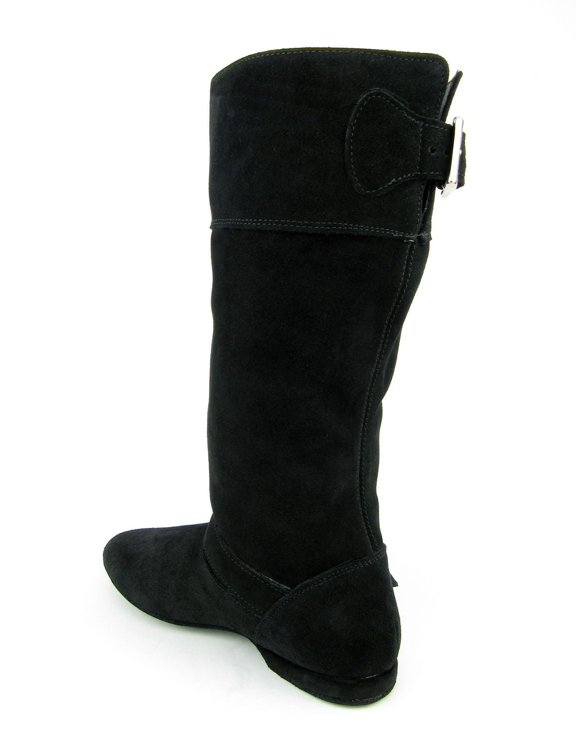 Die Rumpf 8830 West Coast Swing Tanzstiefel sind schwarze kniehohe Stiefel mit Schnallen und sichtbaren Nähten.