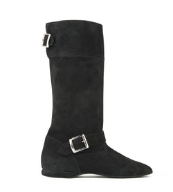 Rumpf 8830 Schwarz Veloursleder Tanzstiefel mit zwei silbernen Schnallen, ideal für West Coast Swing.