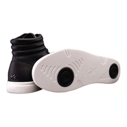 Fuego High-Top Tanzsneaker von Fuego Dance Shoes, Schwarz/Weiss mit veganen schwarzen Oberteilen, weißen Sohlen und kreisförmigen Akzenten.