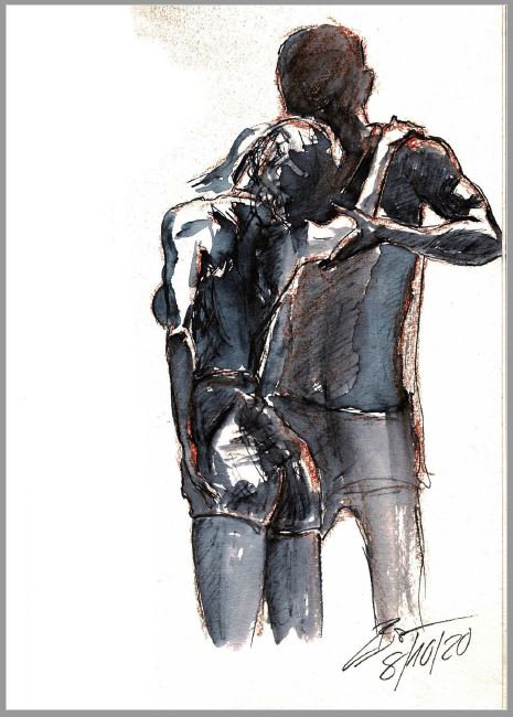 Abstrakte Tänzerskizze mit Schattierung, ideal für eine Geburtstagskarte. A6 Postkarte Bachata Hair von Corina, 10.08.20.