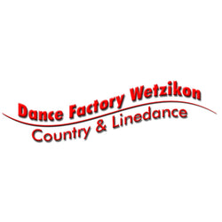 Logo: „Dance Factory Wetzikon, Country & Linedance“ von Tanzkurse in Rot auf weißem Hintergrund.