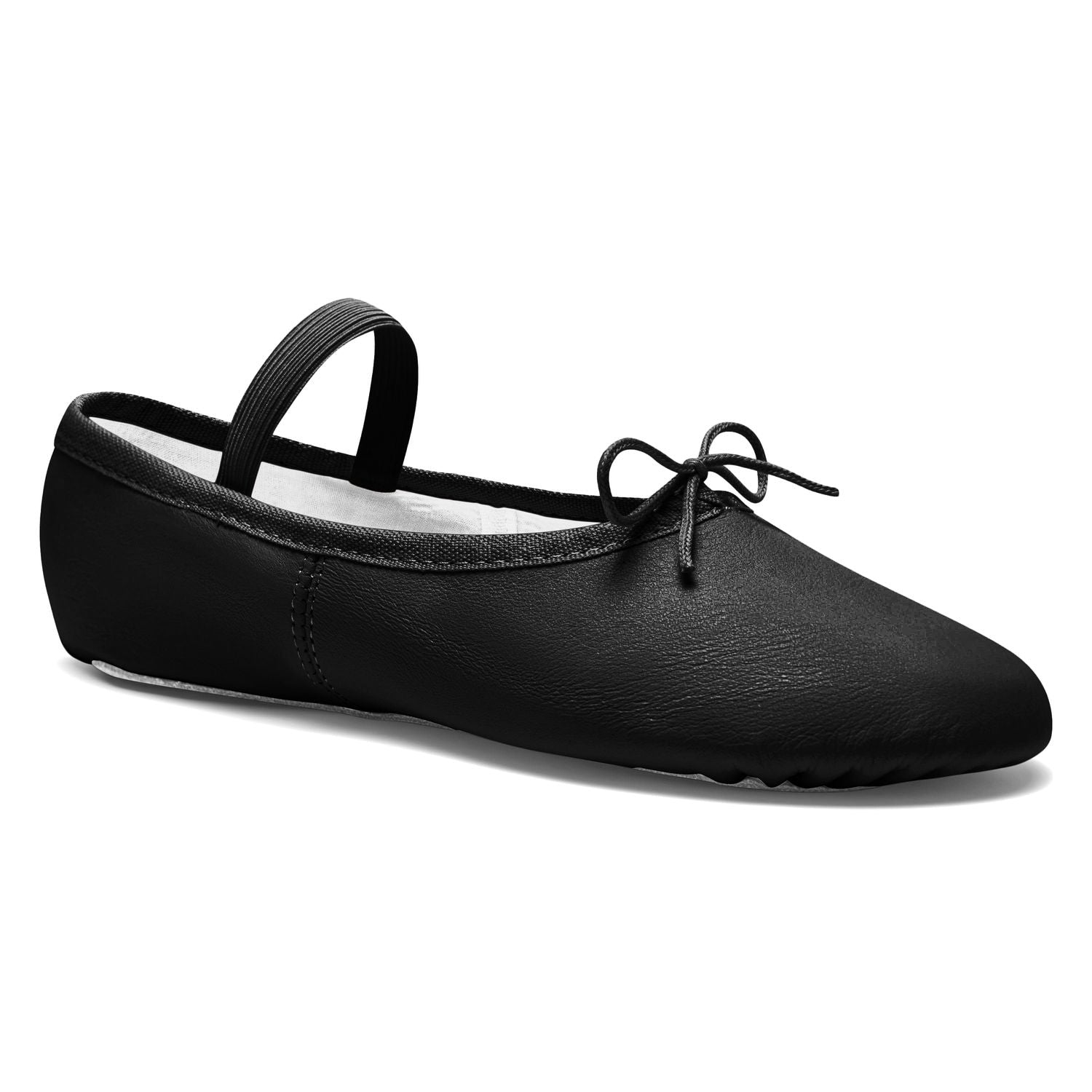 Rumpf's 1001 Ballettschläppchen in Schwarz: Schwarze Lederballerina mit Riemen, Schleife und Chromledersohle.