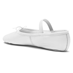 Rumpf 1001 Ballettschläppchen: Weißes Leder, Schleife, Gummiband, Chromledersohle; Rückansicht dargestellt.