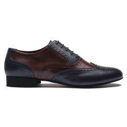 Rumpf 2158 Ruben Tanzschuhe in Dunkelblau & Braun, braun-schwarzer Leder-Brogue mit aufwendigen Details und schwarzen Schnürsenkeln.