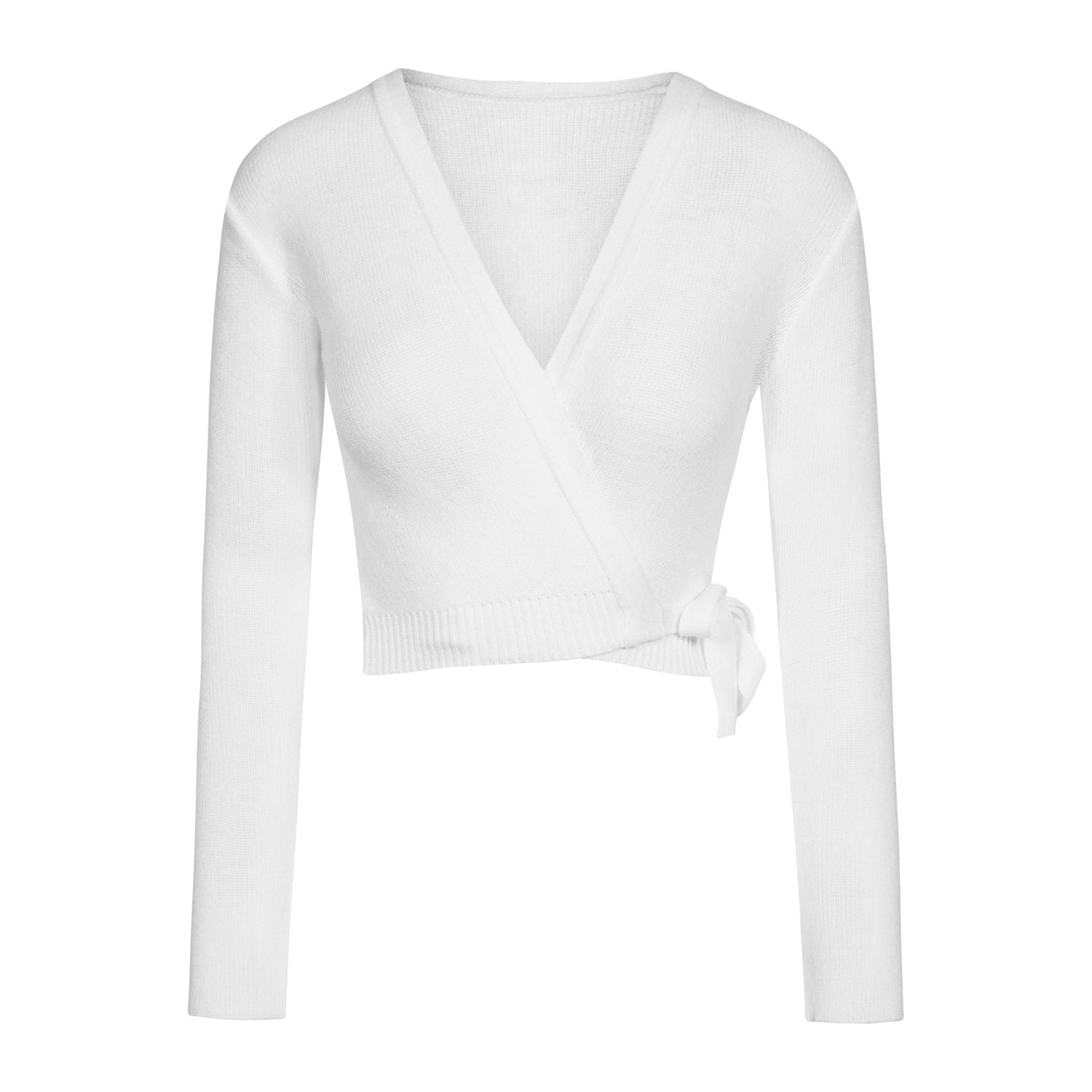 Rumpf's M6000 Intermezzo Elisa in Weiß: Langarm-Wickelpullover mit seitlichem Bindeband, ideal zum Aufwärmen.