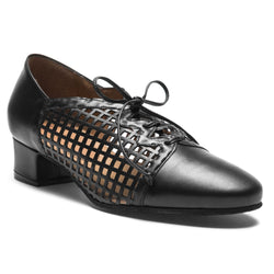 Rumpf 9235 Damen-Swingschuhe: Handgefertigt, schwarz, niedriger Absatz, Gitterdesign und Schnürverschluss.
