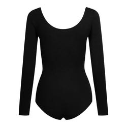 R3104 Langarm-Body in Schwarz von Rumpf: lange Ärmel, Ballett-Body-Passform, Rundhalsausschnitt, auf schlichtem weißem Hintergrund.