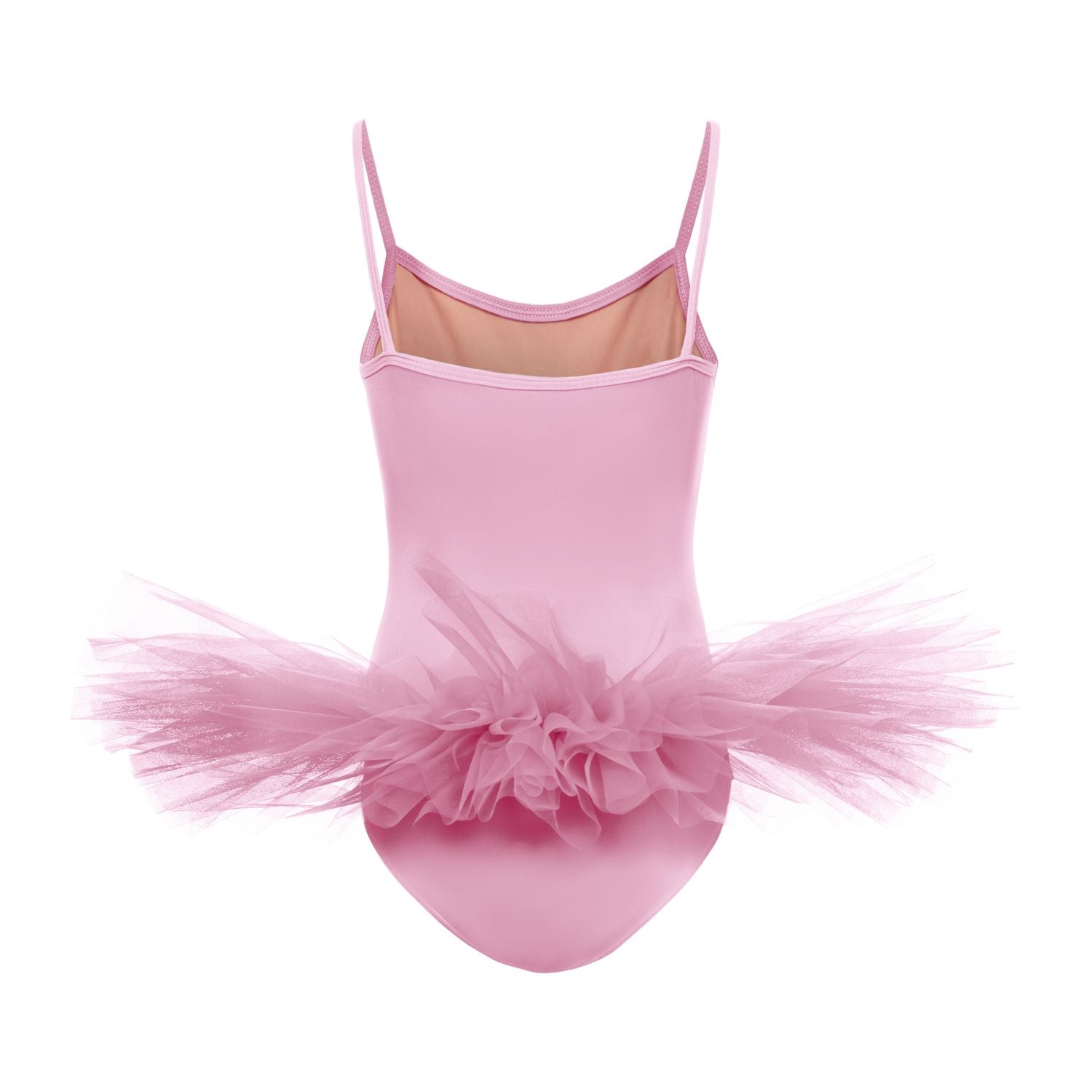 Rumpfs R3105 Tutu und Body in Pink mit Spaghettiträgern und mehrlagigem Tüll auf weißem Hintergrund.