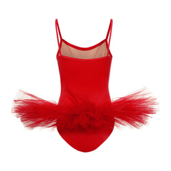 Rumpf R3105 Tutu und Body in Rot mit Spaghettiträger und mehrlagigem Rockrock aus Tüll.