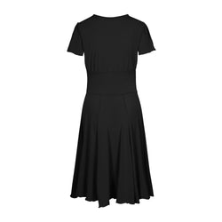 Schlichtes Rumpf-Kleid: RU5751 Augusta Schwarz, A-Linie, kurze Ärmel, weiter Rock. Rückansicht.