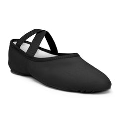 SD16 Só Dança Ballettschläppchen in Schwarz von Rumpf mit elastischen Trägern auf weißem Hintergrund.