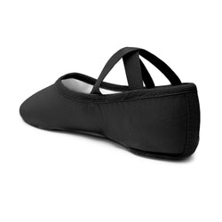 SD16 Só Dança Ballettschläppchen in Schwarz von Rumpf, mit überkreuzten elastischen Trägern, Seitenansicht.