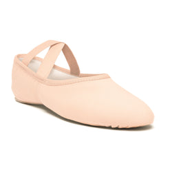 Seitenansicht des rosa SD16 Só Dança Ballettschläppchens von Rumpf mit elastischen Trägern.