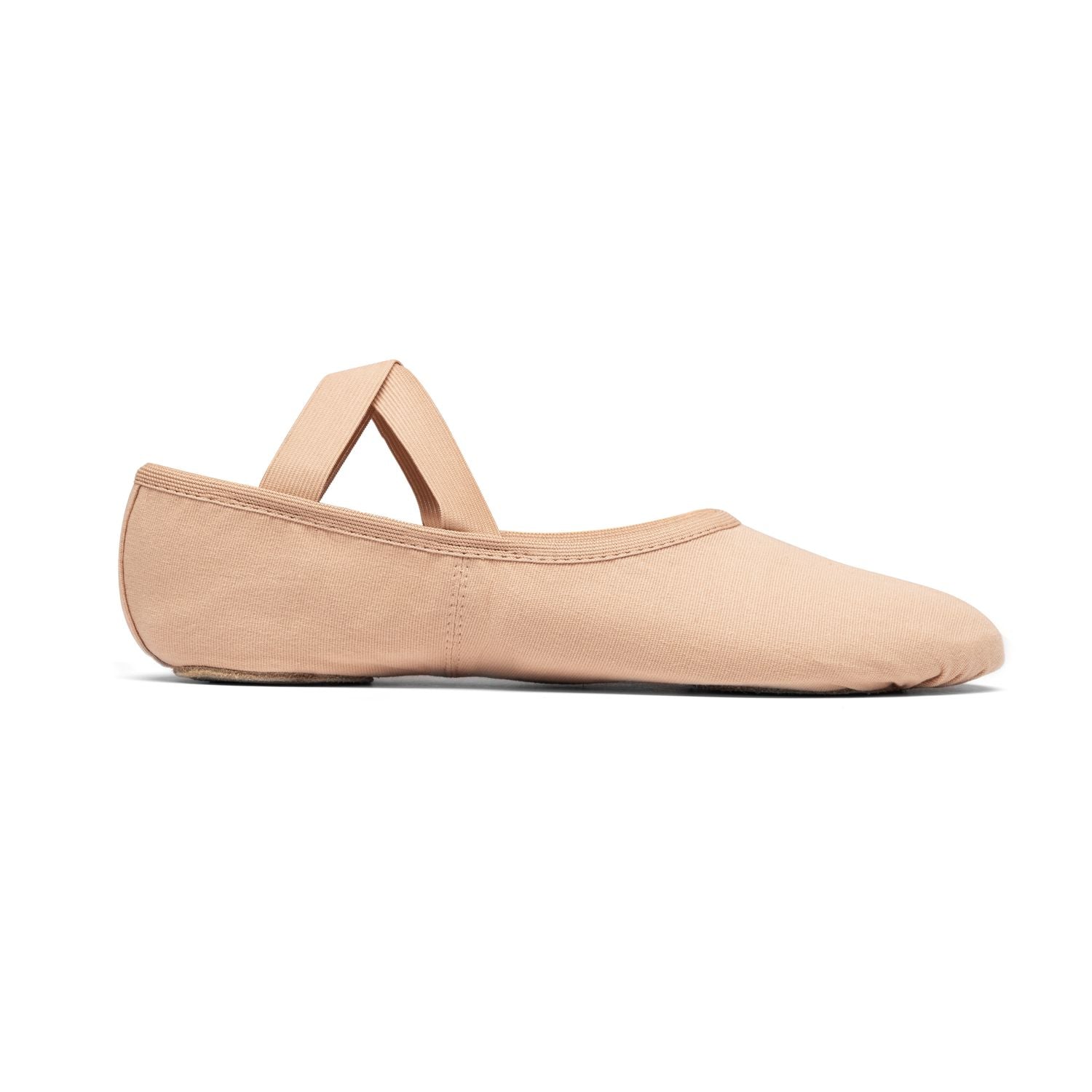 SD16 Só Dança Ballettschläppchen von Rumpf in Nude mit elastischen Trägern, hergestellt aus Leinen-Stretch-Material, Seitenansicht.