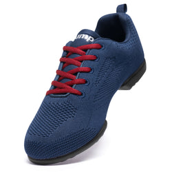 Rumpf 1567 Zuma Tanzsneaker: marineblauer Strick, rote Schnürsenkel, schwarze Sohle, Hightech-Mesh-Gewebe.