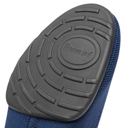 Nahaufnahme der Sohle des 1567 Zuma Tanzsneakers von Rumpf mit kreisförmigem Profil und marineblauem High-Tech Mesh-Gewebe.
