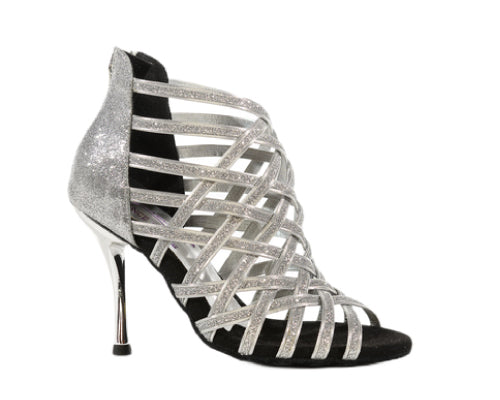 Lidmags 740 GLITTER ARGENTO: Silberne Riemchen-High-Heels mit glänzendem Stiletto und Glitzer-Design.