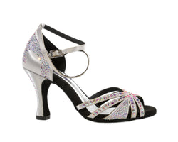 Lidmag 743 / L3 Tanzschuhe in Silber Strass mit Knöchelriemen, perfekt zum Tanzen.