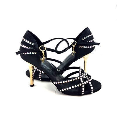 Talita Dance Shoes in Black Satin con Swarovski Stones