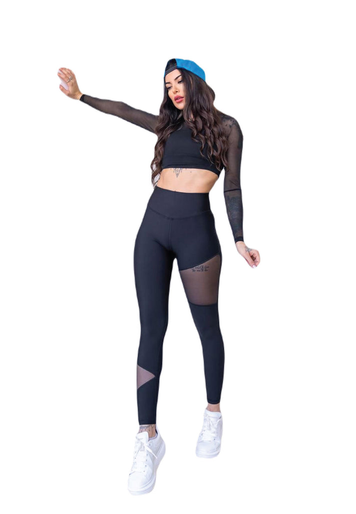 1017 Tulle Detailed Sport Leggings in Black