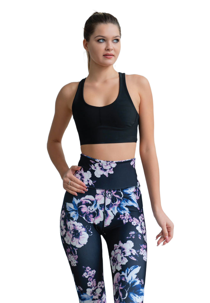 334 Leggings de cintura alta en Schwarz, Blau, Rosa Geblumt