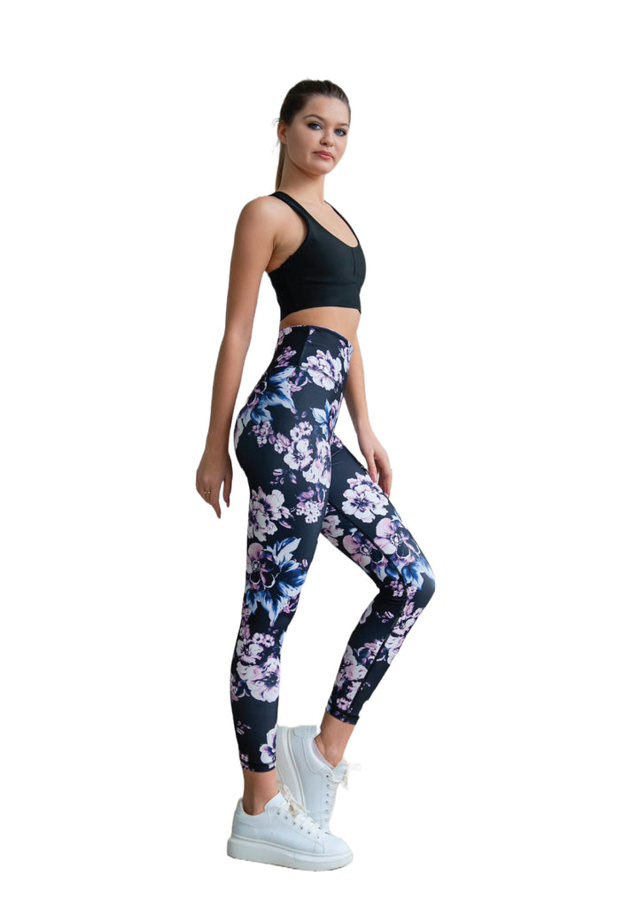 334 Leggings de cintura alta en Schwarz, Blau, Rosa Geblumt