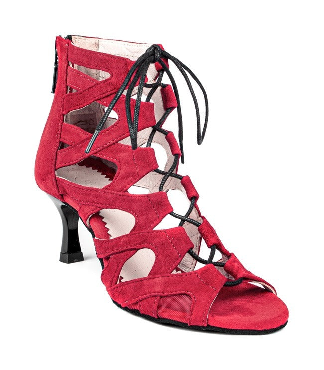 Der PD804 PRO NET von Portdance ist ein roter Nubuk-Tanzschuh mit Schnürung vorne und Cut-Out-Design.