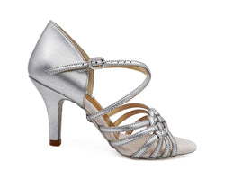 Portdance PD PRO 001 Tanzschuhe: Silberner Leder-High-Heel mit Schnalle, perfekt für Turniertänzerinnen.