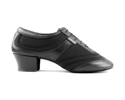 PD013 PRO Tanzschuhe von Portdance: Schwarzes Lycra/Leder mit Nähten und Schnürung, ideal für Standardtänze.