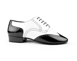 Anspruchsvolle PD042 Tango-Tanzschuhe aus schwarz-weißem Leder von Portdance, ideal als Männer-Tanzschuhe.