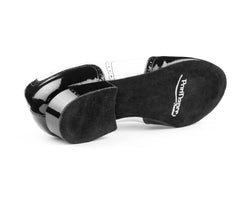 Sohlenansicht der Portdance PD042 Tango-Tanzschuhe, schwarz-weißer Steppschuh aus Leder mit niedrigem Absatz.