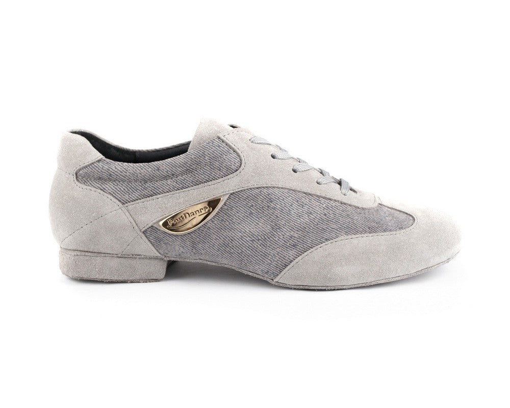 Zapatos de baile de moda PD07 en mezclilla gris con suela de gamuza
