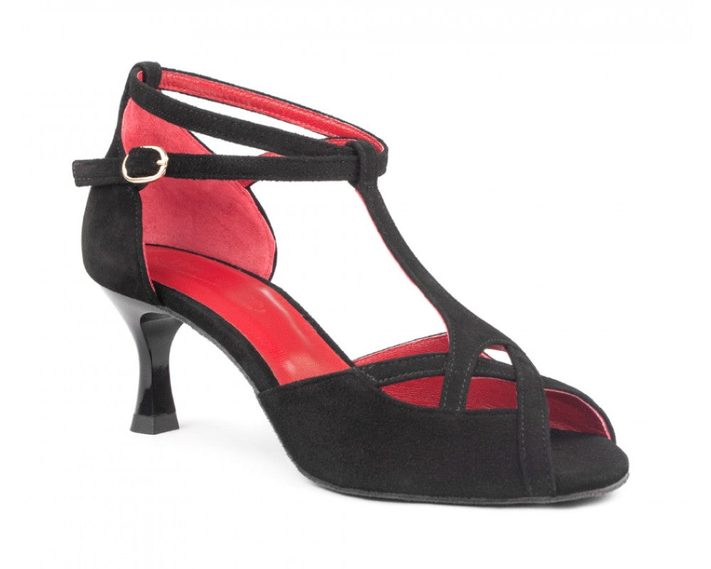Zapatos de baile Premium PD505 en cuero Nobuck negro/rojo