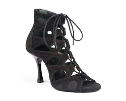 Portdance PD804 NET Tanzschuhe in Schwarz Nobuck Schnürsandale zeigt Eleganz auf weißem Hintergrund.