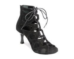 Die Portdance PD804 NET ist eine elegante schwarze Sandale aus Nobuck mit Schnürung vorne, Aussparungen und der Flexibilität eines Tanzschuhs.