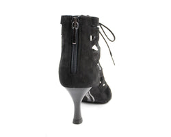 PD804 NET Tanzschuhe von Portdance: schwarze Nubuk-Heels mit Schnürung vorne, Reißverschluss hinten und eleganter Rückansicht.