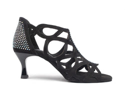 PD814 Tanzschuhe von Portdance: Schwarze Nubuk-Heels mit Strassstein-Akzenten, perfekt für einen stylischen Look.