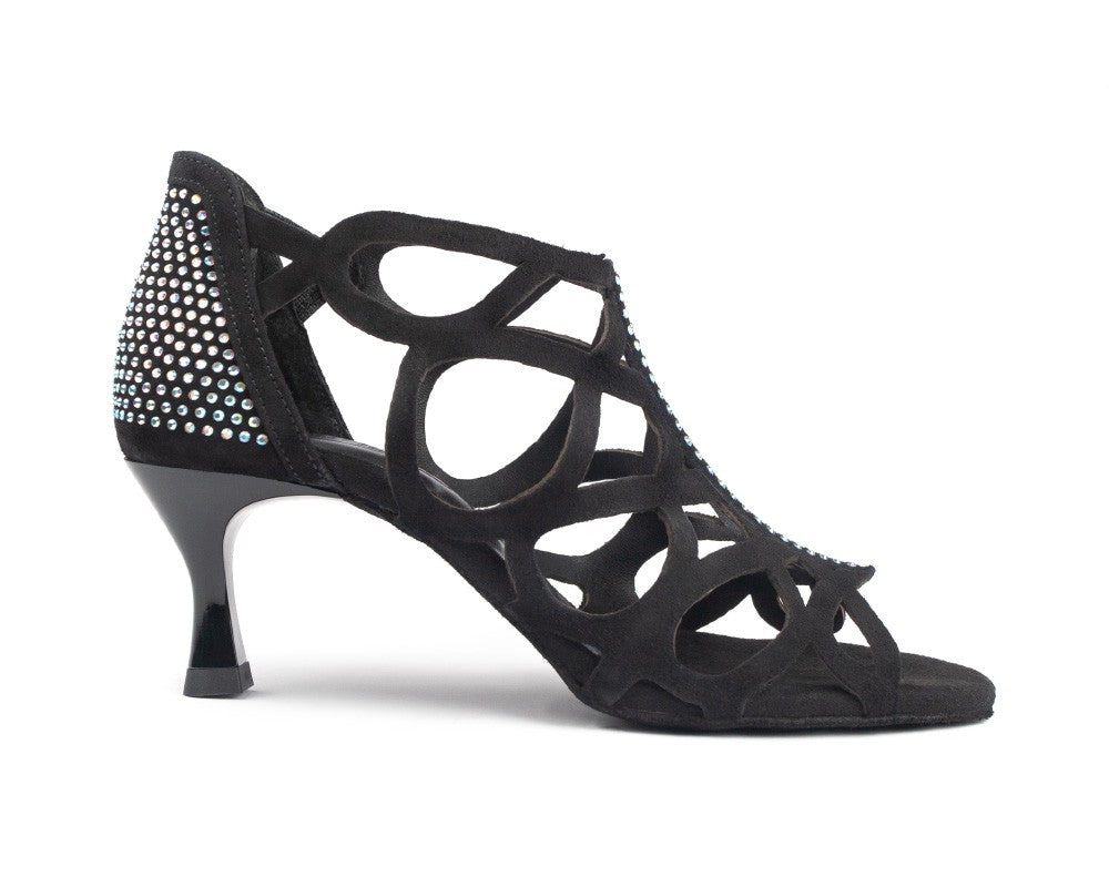 PD814 Tanzschuhe von Portdance: Schwarze Nubuk-Heels mit Strassstein-Akzenten, perfekt für einen stylischen Look.