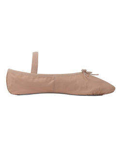 Seitenansicht von 1000 Ballettschläppchen Leder in Rosa von Rumpf, mit Schleife, Gummiband und Flexibilität.