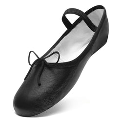 Rumpf 1003 Schwarzes Leder Ballettschläppchen mit Schleife und Gummiband, perfekt für Anfänger.