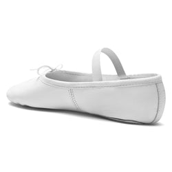 Weißes 1003 Ballettschläppchen Leder von Rumpf mit Gummizug und kleiner Schleife, perfekt für Anfänger, Rückansicht.