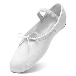 Rumpf 1003 Ballettschläppchen aus Leder in Weiß mit elastischem Riemen und Schleife, ideal für Kinder oder Anfänger.