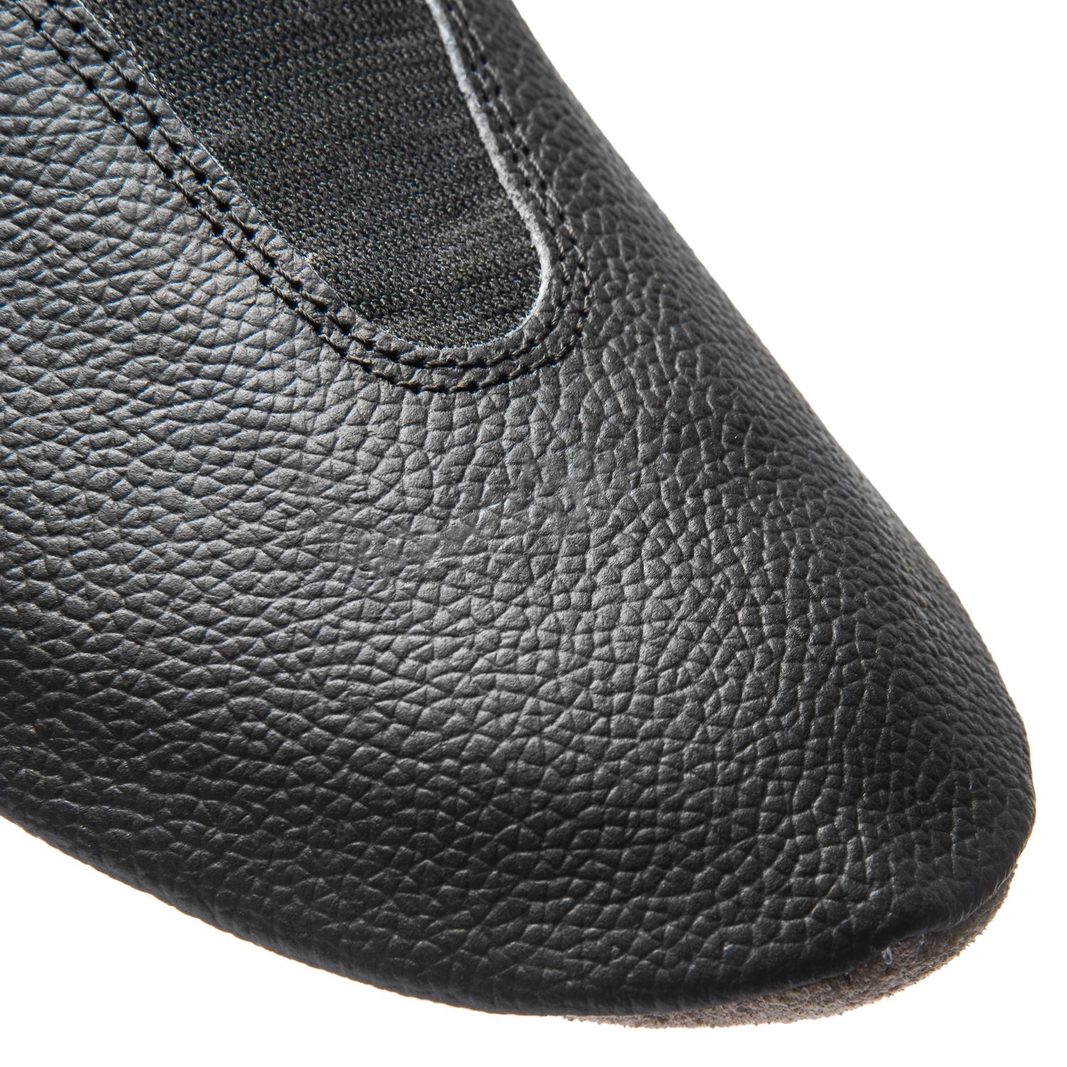 Nahaufnahme der schwarzen Gymnastikschuhe 1038 von Rumpf mit strukturiertem Leder, Kontrastnähten und hohem Tragekomfort.